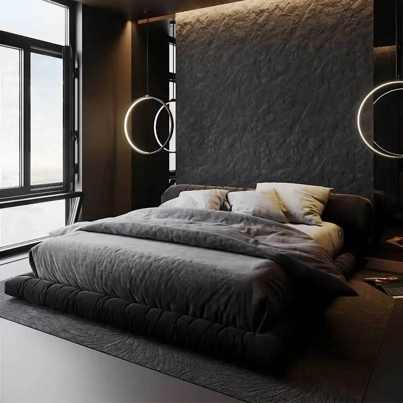 Cama de tecido japonesa, cama de luxo moderna com cama de cabeceira