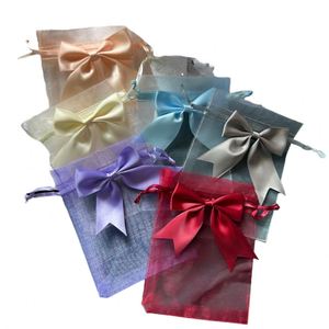 Sacs cadeaux en organza de haute qualité avec cordon de serrage, nœud papillon, impression sérigraphique, option de logo personnalisé pour mariage, bonbons, pochettes élégantes en maille - Product Image 4