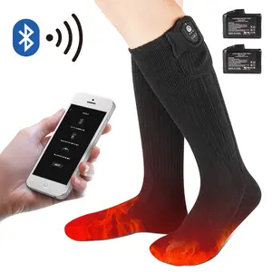 Custom Men Women Solid Thermal Coolmax Thick Warm Winter Snowboard Ski Hiking Bluetooth Heated Socks With Rechargeable Battery