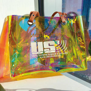 Sac fourre-tout en PVC irisé holographique avec logo personnalisé Sac à main hologramme tendance estampé à chaud pour vêtements cosmétiques chaussettes shopping - Product Image 4