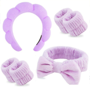 Spa Headband Set for Women Face Wash Skincare Accessories Sponge Hair Band Bow Tie Design Wristband Set Wholesale Manufacturer - Product Image 6