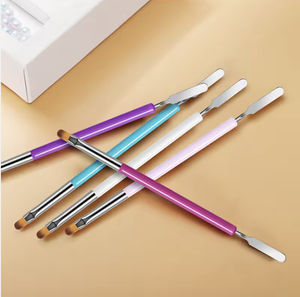 Pinceau à ongles double embout en nylon et acrylique avec manche métallique 2-en-1, bâtonnet de mélange pour vernis gel, outil de manucure à pointe ovale pour usage professionnel - Product Image 1