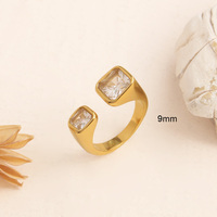Bague ouverte en acier inoxydable plaqué or PVD 18 carats avec zircon cubique taille princesse, étanche et inaltérable, pour femme