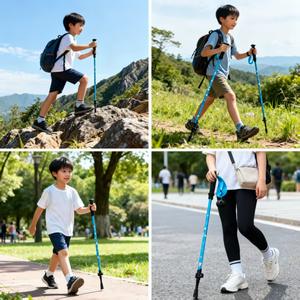 Bastones de senderismo telescópicos para niños, color azul cielo, rosa flor de cerezo, portátiles y plegables, para caminar. - Product Image 3