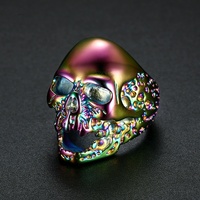 Bague tendance personnalisée en acier inoxydable, style rock punk, crâne de vampire, plaqué argent antique, anneaux de crâne gothique pour motards pour hommes