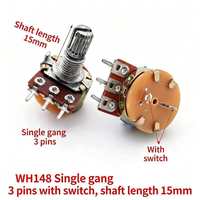 Potentiomètre à film de carbone synthétique WH148 haute puissance avec contrôle de volume audio simple/double, interrupteur B2K5K10K20K 50K100K, broches coudées 20