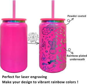 Gobelet Mason holographique de 16 oz avec paille, en acier inoxydable, à double paroi isolée, pour gravure laser - Product Image 3