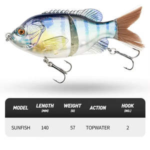 Señuelo de Pesca Articulado de 140mm y 57g con Cola de Fibra, Tipo Bluegill Glide y <span class=keywords><strong>Sunfish</strong></span> Glide, para Pesca en Superficie - Product Image 4