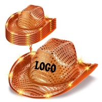 Cappello da Cowboy Arancione con Paillettes, Cappello Western Scintillante per Feste di Addio al Nubilato, Disco, Halloween, Carnevale, Costume