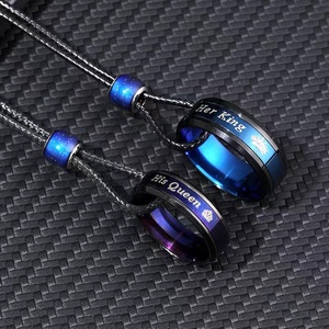 Collar de pareja para su colgante de cuerda de acero inoxidable | Collares de pareja para él y su acero inoxidable Su reina Su rey - Product Image 3