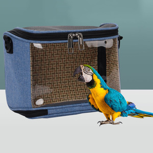 Transportín portátil de tela Oxford gris y azul con ventana transparente para aves, hámsters y conejos, con asa de mano y correa cruzada. - Product Image 1