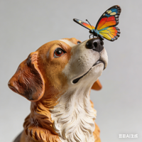 Statue de chien de haute qualité en résine faite à la main et peinte à la main, taille personnalisée, avec un papillon sur le nez, pour la décoration de la maison