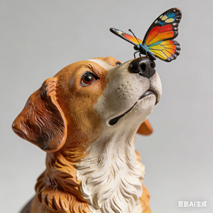 Estátua de Cão de Alta Qualidade em Material de Resina Feita à Mão e Pintada à Mão com Borboleta no Nariz para Decoração de Casa - Product Image 6
