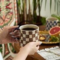 Mug à café en porcelaine à carreaux rétro 16oz, extra large, motif vintage, passe au micro-ondes et au lave-vaisselle, réutilisable, sans plomb, sans cadmium