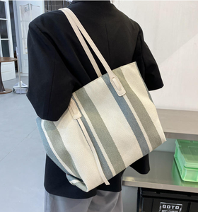 Summer fashion young ladies large capacity striped <b>canvas</b> shoulder <b>bag</b> shopping <b>bag</b> - Product Image 5