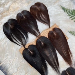 Venta al por mayor nuevo <span class=keywords><strong>25</strong></span> pulgadas negro marrón Color Natural 5x8 Base de seda Topper pelucas de cabello humano mujeres cabello humano Topper - Product Image 1
