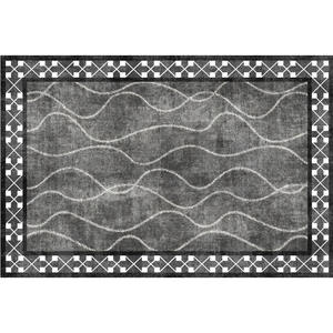 Tapis rectangulaire gris en cachemire fin, motif géométrique moderne, imperméable, pour salon, tissé à la machine, nettoyage localisé - Product Image 1