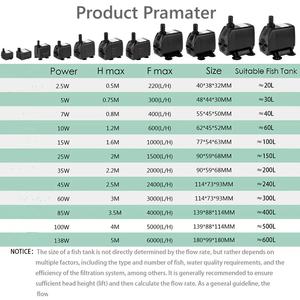 مضخة مياه غاطسة صغيرة قابلة للتعديل ac220v 50hz 240-6000L/H حوض السمك - Product Image 6