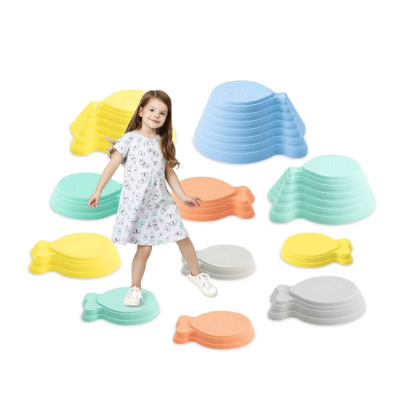 Balance Stepping Stones Set for Kids Play Indoor e Outdoor, giocattoli con pietre colorate antiscivolo per il giocattolo di allenamento sensoriale di coordinazione