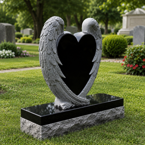 Heart Shape Angel Wings Headstone Black Granite Base Cemetery Monument European Style Traditional Design - Product Image 4