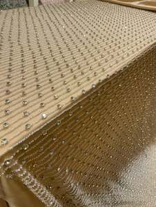 Custom Beaded Lace <b>Fabric</b> with Handmade Crystal Embroidery Pattern for Bridal Dress Evening Gown Designer Apparel Material - Product Image 3