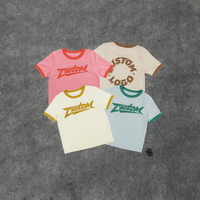 T-shirt d'été personnalisé pour enfants, 100% Coton, Col Rond, Manches Courtes, Grande Taille, Brodé, Style Ringer, Imprimé en Relief, Color Block, Décontracté