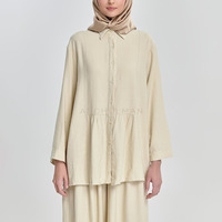 Setelan Modis Wanita 2 Pcs, Atasan Peplum & Celana Kulot Bahan Crepe Bertekstur, Tidak Tembus Pandang, Cocok untuk Muslimah