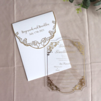 Cartes d'invitation en acrylique transparent avec impression dorée et cartes d'invitation en acrylique transparent avec enveloppes verticales
