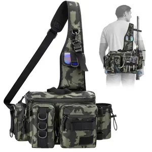 Custom Logo Fashion Camouflage Portable Single Shoulder Fishing Gear Bag Large Capacity Waterproof 600d Nylon Bag For Fishing