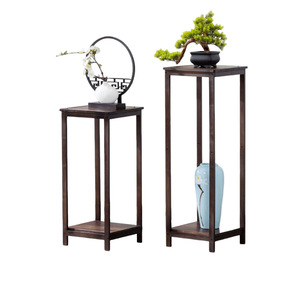 Soporte clásico de bambú de doble capa para plantas, color nogal, rectangular, independiente, para exhibir en balcones, interiores, patios y exteriores. - Product Image 1