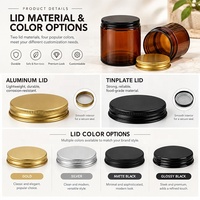 Großpackung Bernsteinfarbene Glas-Kerzenbehälter mit Gold-, Silber- und Schwarzdeckeln, 200g 100g Wachskapazität für Kerzenherstellung und Raumduftmarken