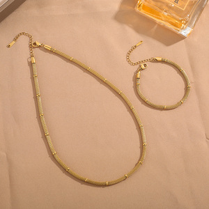 Ensemble collier et bracelet en acier titane style minimaliste, <span class=keywords><strong>maille</strong></span> circulaire en bambou, bijoux vintage - Product Image 4