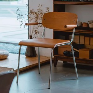 High Quality <b>Vintage</b> Stackable Flatpack <b>Chair</b> Cherry Wood Stainless Steel Dining <b>Chair</b> - Product Image 3