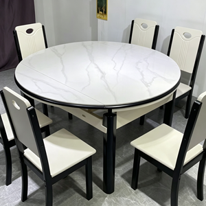 Ensemble de table à manger ronde moderne avec plateau en marbre et 6 chaises, design extensible pour la salle à manger à domicile - Product Image 2