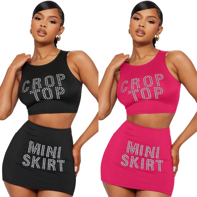 Breathable Basic Outfits Crop Top and Mini Skirt Matching 2 Piece Set Women Girls Clothing