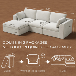 Sofá Seccional Moderno de Tres Plazas, Tapizado en Chenilla Gris Claro, Estilo Hogareño Acogedor, Tamaño Estándar, Sellado al Vacío - Product Image 6