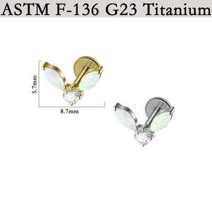 Boucles d'oreilles clous de lèvre en titane ASTM-F136 G23, style vintage, avec zircon à dos plat en forme de T et filetage interne, pour mariage et fiançailles - Product Image 5