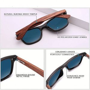 Custom Hot Selling Polarized Square Wood Sunglasses Colorful Mirror Lens Natural Wooden Sunglasses <b>Men</b> - Product Image 6