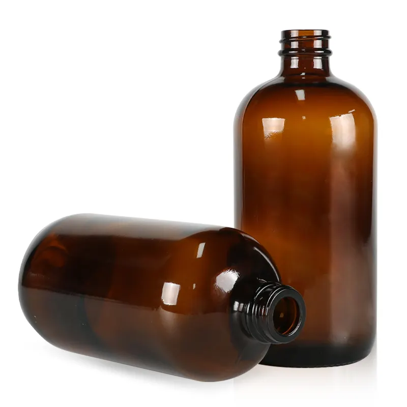 450ml Glass Amber Big Size Round Boston Essential Oil Bottle With Black Screw Cap Serum Lotion Jars