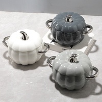 Grand plat à soupe en céramique en forme de citrouille, cocotte à double poignée avec couvercle pour la cuisson, idéal pour les gâteaux aux oiseaux, le sucre, les œufs à la vapeur et les desserts