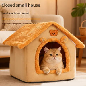 Casa para Perros y Gatos para Todas las Estaciones, Material <span class=keywords><strong>de</strong></span> Esponja Lavable y Extraíble, Semi-Cerrada, Bonita y Cálida, Artículos para Mascotas - Product Image 4