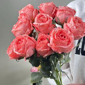 Rosas Artificiales de Color Rosa Intenso, Ramo de Flores de Seda de Alta Simulación, Decoración para el Hogar, Accesorios para Bodas - Product Image 1