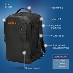Mochila multifunción de viaje para ordenador portátil, mochila de mano extensible para puerto de carga USB, bolsa de cabina, mochila 40x20x25 - Product Image 2