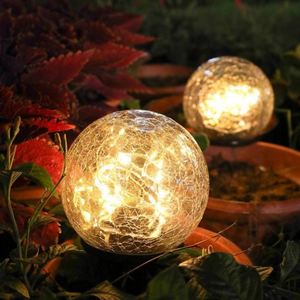 Solar Crackled Ball <b>Garden</b> <b>Hanging</b> Landscape Lamp IP65 Waterproof No Wiring Needed Outdoor Pathway Lamp - Product Image 4