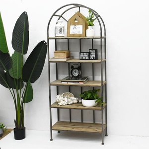Étagère à livres en bois Luckywind, design vintage rustique, dessus arqué, cadre en métal antique à 5 niveaux - Product Image 1