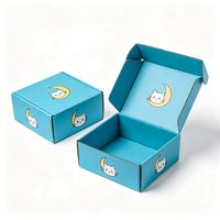 Boîte cadeau personnalisée imprimée avec un chat de dessin animé, emballage en carton ondulé bleu pour produits pour animaux de compagnie, vente en gros
