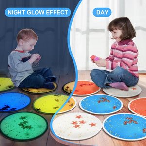 Tappetini da gioco rotondi per attività di fusione liquida diversi colori che si illuminano al buio con autismo giocattolo per bambini piastrelle liquide sensoriali - Product Image 6