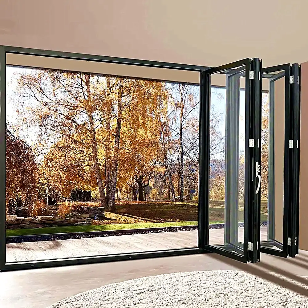 Porte pliante en aluminium, porte pliante en verre trempé épaissi portes et fenêtres en gros fabricant