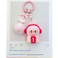 Porte-clés en peluche floquée, design écouteurs soda, oreilles d'animaux mignonnes pour breloque de sac et cadeau