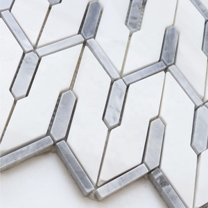 Piastrelle da Parete per Cucina e Bagno, Parquet Rustico Irregolare, Piastrelle Lucidate in Marmo Misto, Design Grafico a Mosaico Bianco - Product Image 2